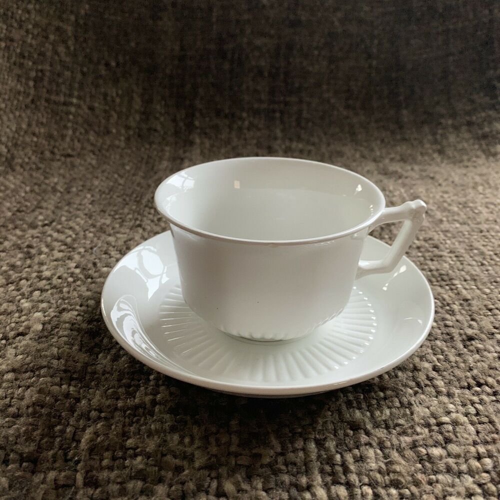 Set of 2 Vintage Adams Empress White Ironstone Tea Cup Saucer Sets Micratex